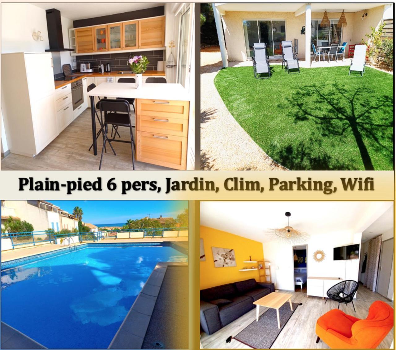 Plain-Pied Jardin 6 Personnes Clim Vue Mer Parking Wifi Terrasse Piscine Dans La Residence Saint-Pierre-la-Mer  외부 사진